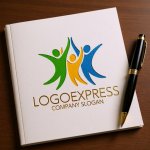 画像6: カラフルな人々が手を取り合う喜びのロゴ (6)