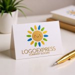 画像16: 笑顔の太陽とカラフルな光が輝くロゴ (16)