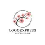 画像1: 桜の枝と円が彩る和風エレガントロゴ (1)