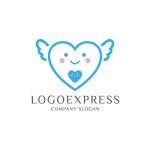 画像1: 笑顔のハートと翼が彩る、優しさと保護のロゴ (1)