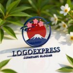 画像12: 富士山と桜の和風ロゴ (12)