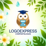 画像9: 博士帽と電卓を持つフクロウの知恵と教育ロゴ (9)