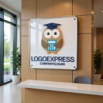 画像13: 博士帽と電卓を持つフクロウの知恵と教育ロゴ (13)