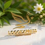 画像12: 優雅に舞う鶴と輝く星の黄金ロゴ (12)