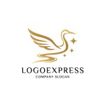 画像1: 優雅に舞う鶴と輝く星の黄金ロゴ (1)