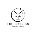 画像1: 猫と星が輝く上品なモノクロロゴ (1)