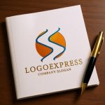 画像6: S字型の川と太陽をモチーフにしたダイナミックなロゴ (6)