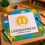 画像8: 太陽の下でハイタッチする子供たちのハッピーロゴ (8)