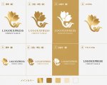 画像18: ゴールドに輝く花の優雅なボタニカルロゴ (18)