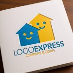 画像14: 笑顔の家が並ぶハッピーな住まいロゴ (14)