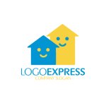 画像1: 笑顔の家が並ぶハッピーな住まいロゴ (1)