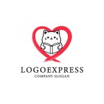 画像3: ハートと読書する猫のロゴ (3)