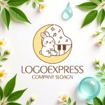 画像9: 月の上でピアノを弾くうさぎの夢かわいいロゴ (9)