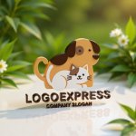 画像12: 犬と猫が仲良く寄り添うペットロゴ (12)