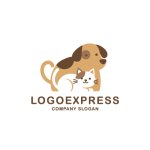 画像1: 犬と猫が仲良く寄り添うペットロゴ (1)