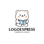 画像1: 本を読むシロクマの愛らしいロゴ (1)