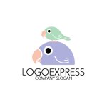 画像1: 親鳥と子鳥の仲良しインコロゴ (1)