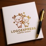 画像6: ハグするシカの親子のキュートなロゴ (6)