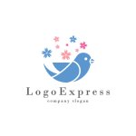 画像1: 桜と小鳥が舞う和風モダンなロゴ (1)