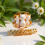 画像12: 仲良く寄り添う三匹の猫のキュートなロゴ (12)