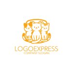 画像1: 仲良く寄り添う三匹の猫のキュートなロゴ (1)