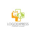 画像1: 犬と猫が並ぶメディカルなペットクリニックロゴ (1)