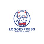 画像1: 大きな魚を抱えた猫のキャラクターロゴ (1)
