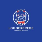 画像4: 大きな魚を抱えた猫のキャラクターロゴ (4)