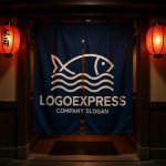 画像15: 波間を泳ぐ魚のシンプルラインロゴ (15)