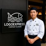 画像7: 波間を泳ぐ魚のシンプルラインロゴ (7)