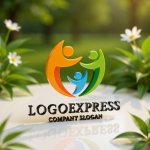 画像12: 家族の絆と成長を象徴する、3人の人物のシンボリックロゴ (12)