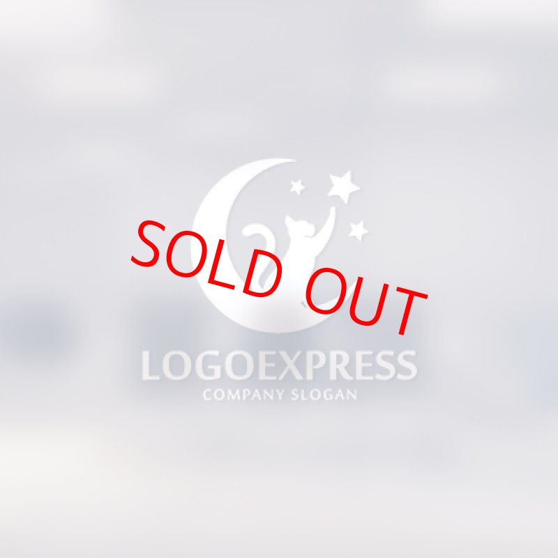 画像14: 月と星を見上げる猫のロゴ (14)