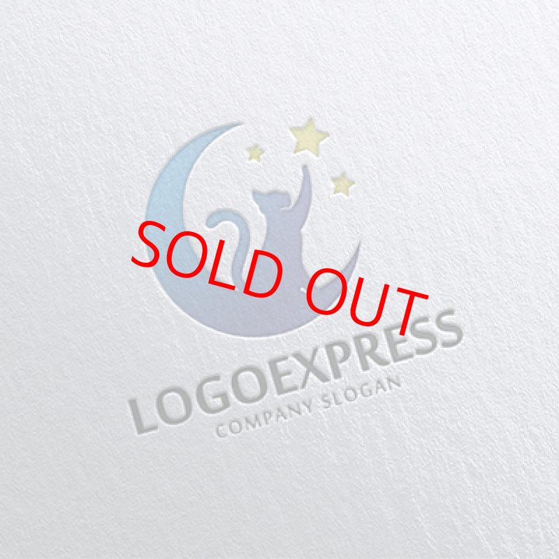 画像16: 月と星を見上げる猫のロゴ (16)