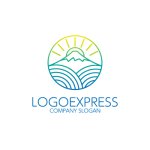 画像1: 富士山と朝日と波をモチーフにした自然派ロゴ (1)