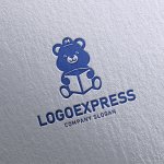 画像16: M の帽子をかぶって本を読んでいるかわいいクマのロゴ (16)