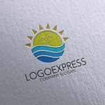 画像16: 笑顔の太陽と海の波のロゴ (16)