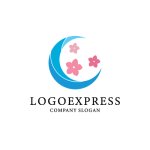 画像1: 優雅な三日月と桜の花のロゴ (1)