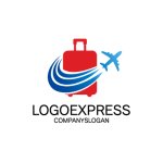 画像1: 旅行鞄と飛行機の旅行ロゴ (1)