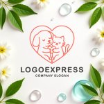 画像9: ハートの中で寄り添う犬と猫のロゴ (9)