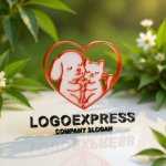 画像12: ハートの中で寄り添う犬と猫のロゴ (12)