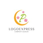 画像1: 月と桜に囲まれた優雅なPのロゴ (1)