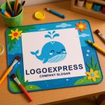 画像8: 笑顔で潮吹きするかわいいクジラのロゴ (8)