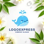 画像9: 笑顔で潮吹きするかわいいクジラのロゴ (9)