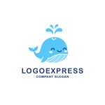 画像1: 笑顔で潮吹きするかわいいクジラのロゴ (1)