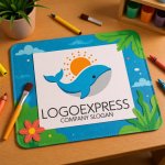 画像8: かわいいクジラと太陽のロゴ (8)