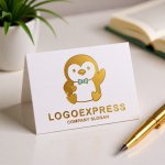 画像16: お魚を持ったお辞儀ペンギンの可愛いロゴ (16)