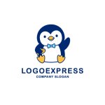 画像1: お魚を持ったお辞儀ペンギンの可愛いロゴ (1)