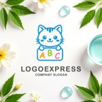 画像9: ABCの看板を持つかわいい猫のロゴ (9)