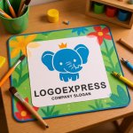 画像8: 王冠をかぶった可愛いゾウのロゴ (8)