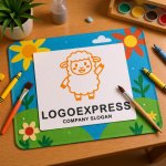 画像8: 可愛い笑顔と手を振る羊のロゴ (8)